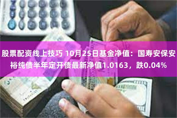 股票配资线上技巧 10月25日基金净值：国寿安保安裕纯债半年定开债最新净值1.0163，跌0.04%